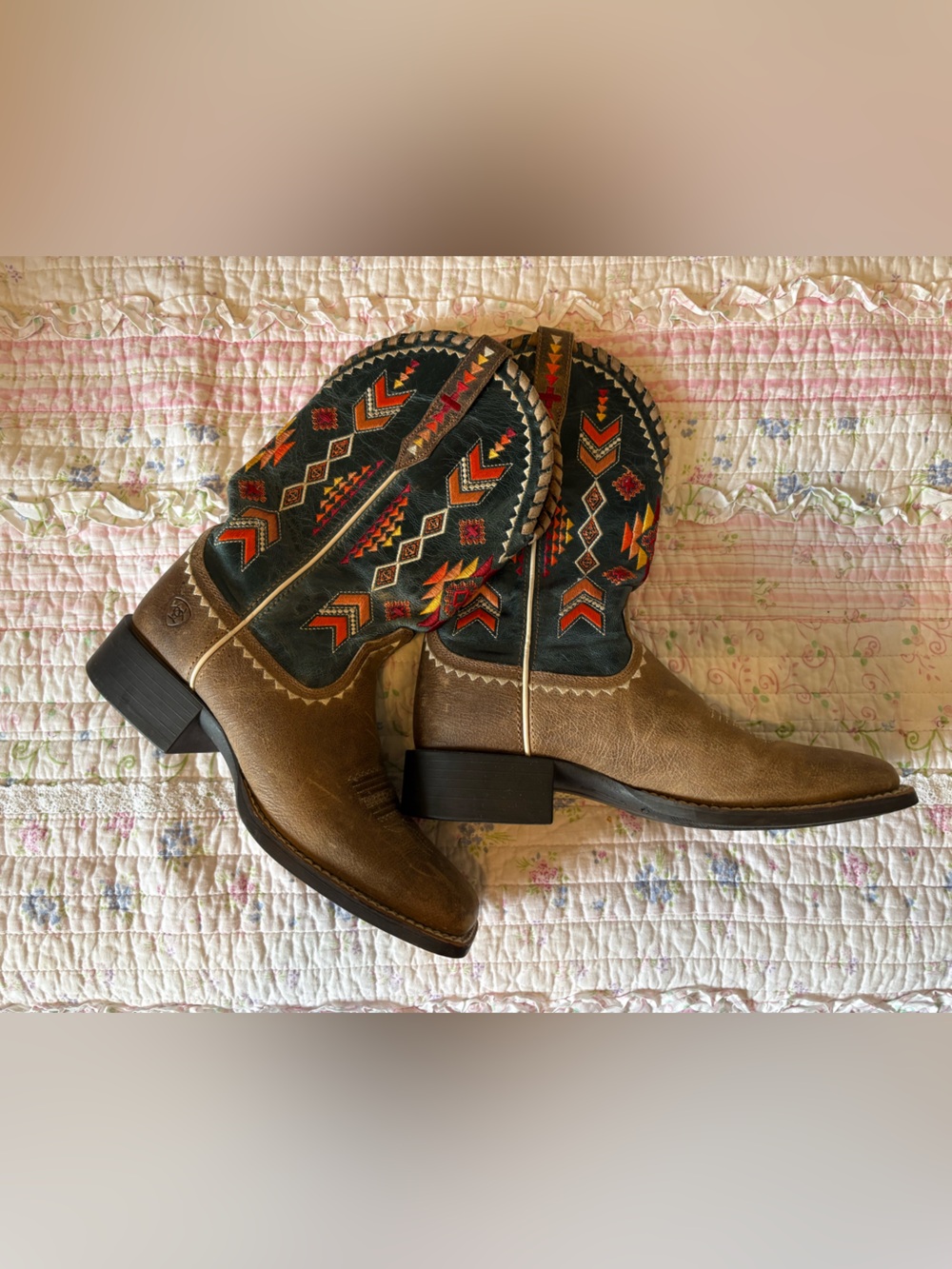 Ariat Handcrafted Western Boots with Southwestern Embroidery - Brown & Black